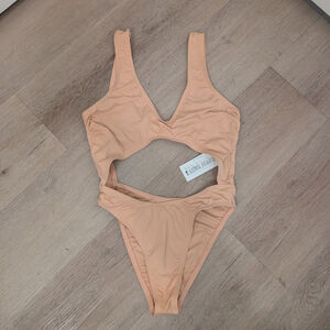 Women's Dippin' Daisy's Peachy tan beige Cutout One Piece High Cut Swimsuit S